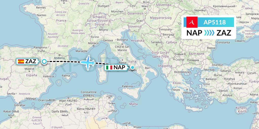 AP5118 AlbaStar Flight Map: Naples to Zaragoza