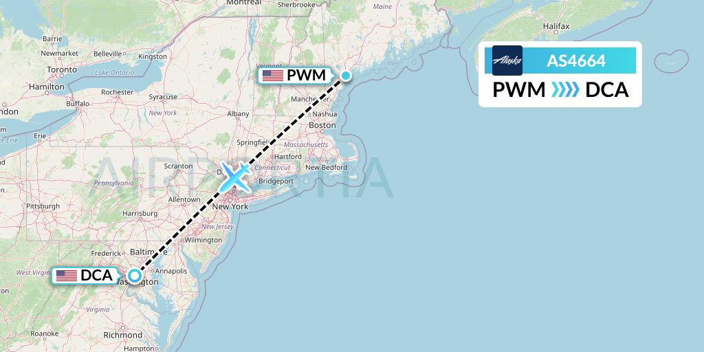 AS4664 Alaska Airlines Flight Map: Portland to Washington