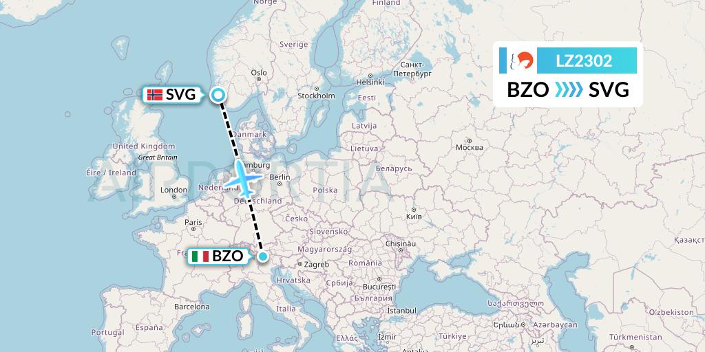 LZ2302 Air Link Flight Map: Bolzano to Stavanger