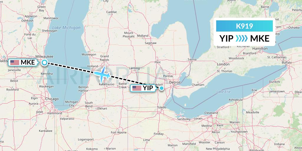 K919 Kalitta Charters Flight Map: Detroit to Milwaukee