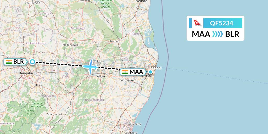 QF5234 Qantas Flight Map: Chennai to Bangalore