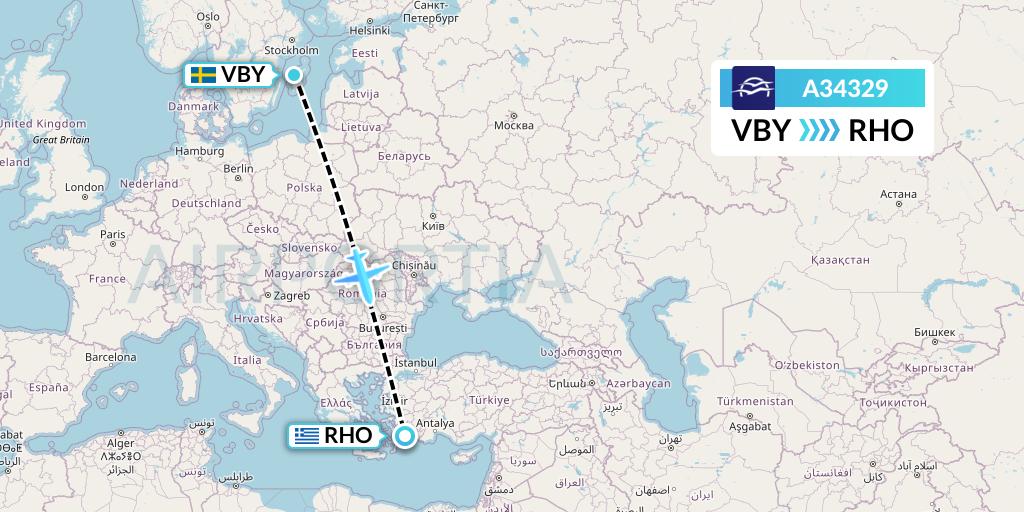 A34329 Aegean Airlines Flight Map: Visby to Rhodes