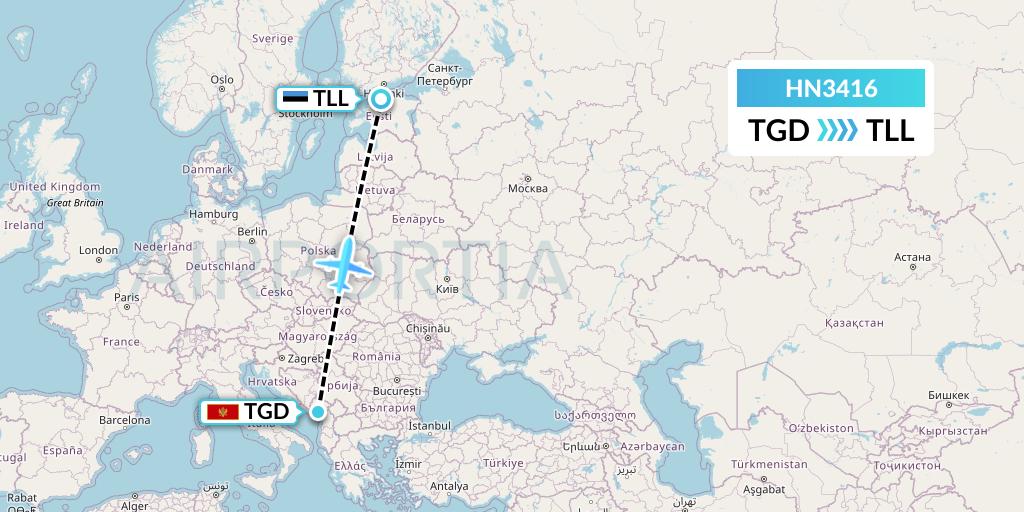 HN3416 Uab Heston Airlines Jsc Heston Airl Flight Map: Podgorica to Tallinn