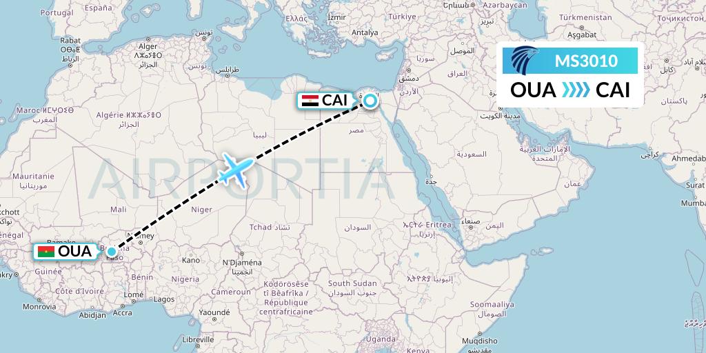 MS3010 EgyptAir Flight Map: Ouagadougou to Cairo
