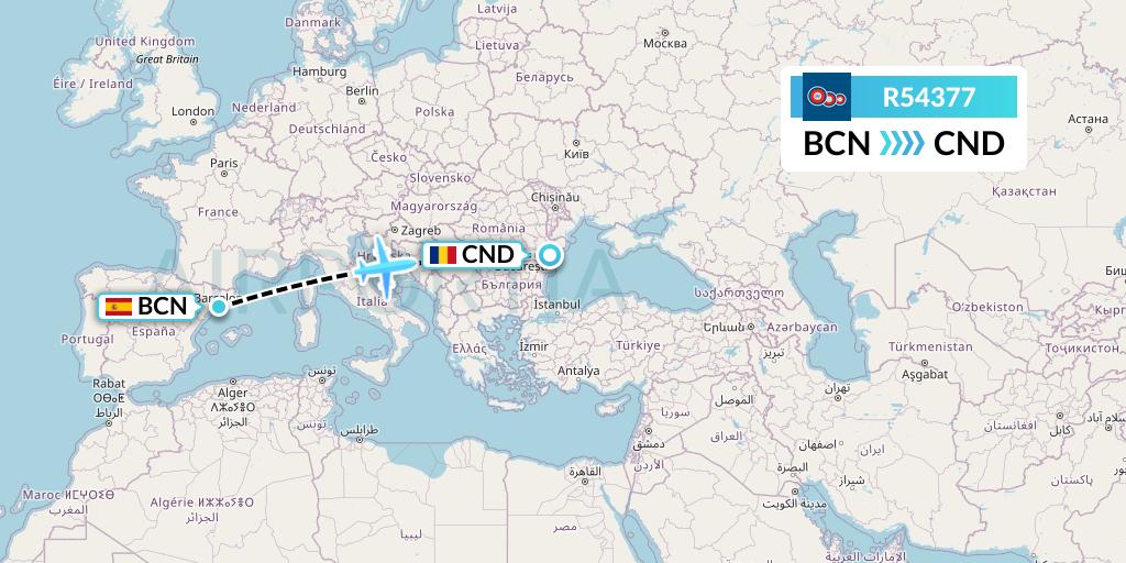 R54377 Jordan Aviation Flight Map: Barcelona to Constanta