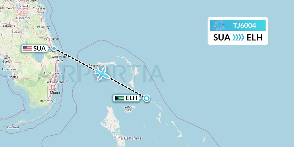TJ6004 Tradewind Aviation Flight Map: Stuart to North Eleuthera