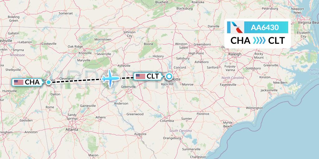AA6430 American Airlines Flight Map: Chattanooga to Charlotte