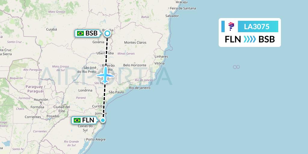 LA3075 LAN Airlines Flight Map: Florianopolis to Brasilia