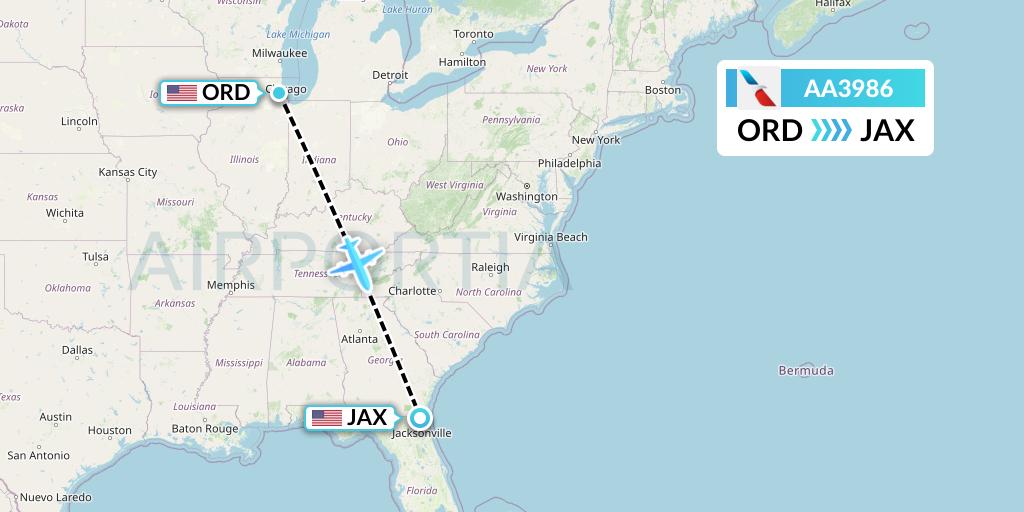 AA3986 American Airlines Flight Map: Chicago to Jacksonville