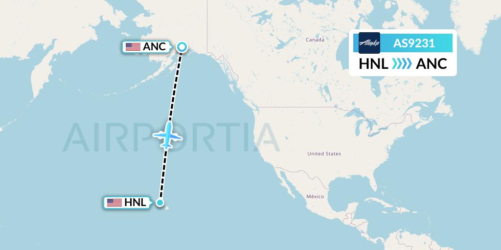 AS9231 Alaska Airlines Flight Map: Honolulu to Anchorage