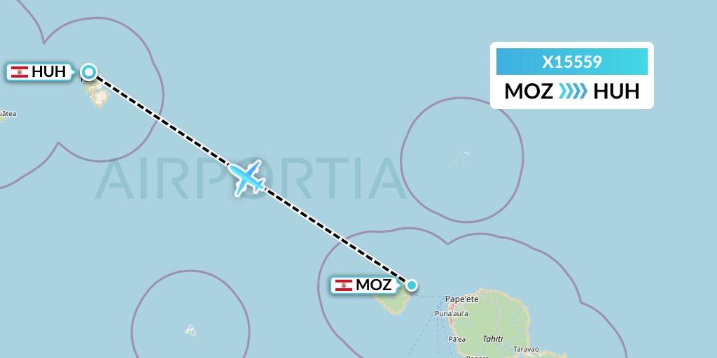 X15559 Nik Airways Flight Map: Moorea to Huahine
