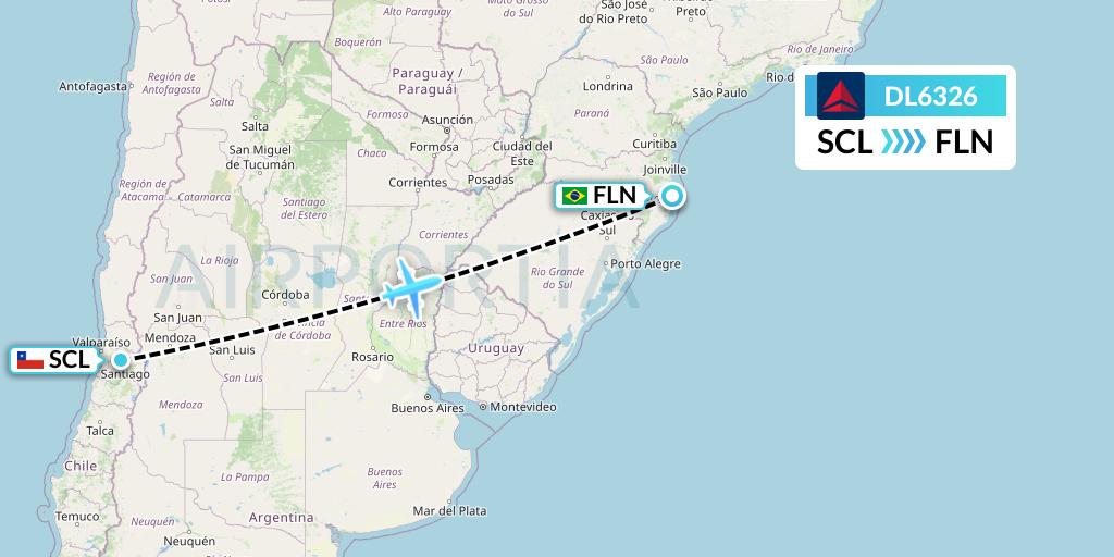 DL6326 Delta Air Lines Flight Map: Santiago to Florianopolis