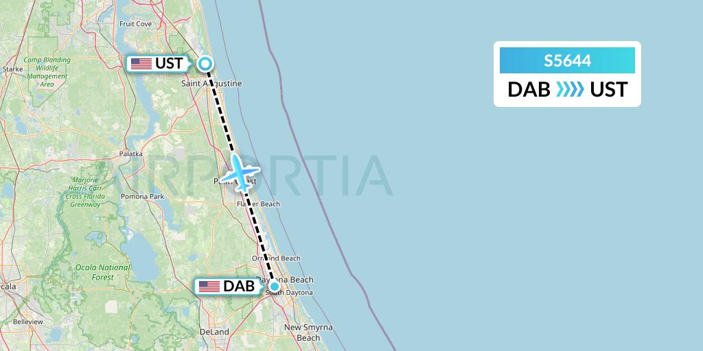 S5644 Star Air Flight Map: Daytona Beach to St. Augustine