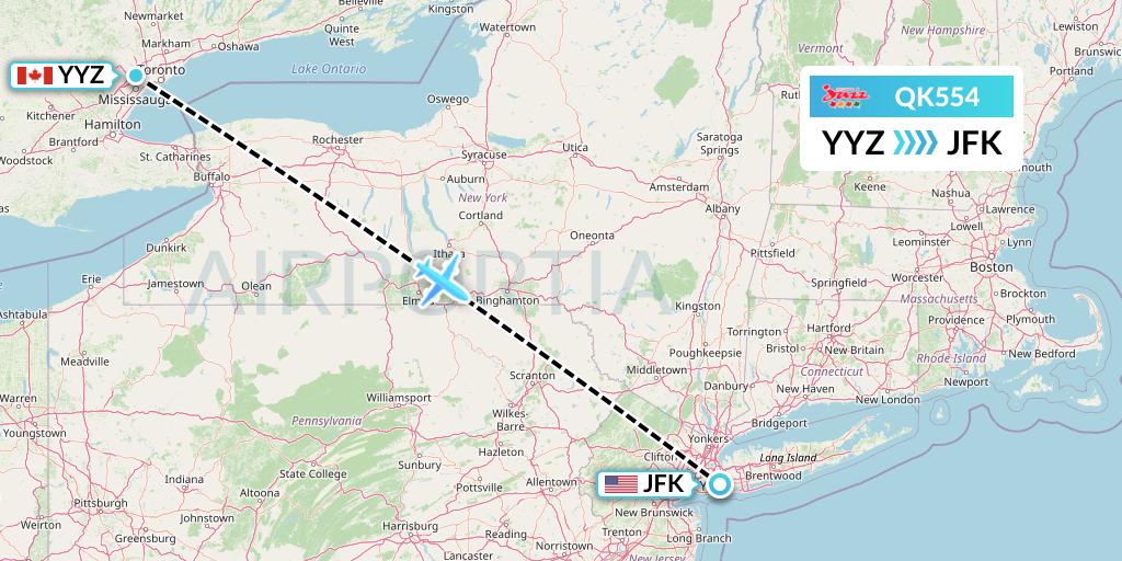 QK554 Jazz Air Flight Map: Toronto to New York