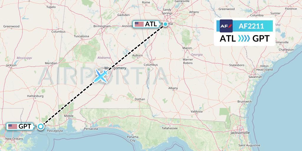 AF2211 Air France Flight Map: Atlanta to Gulfport