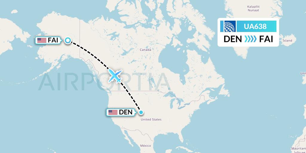 UA638 United Airlines Flight Map: Denver to Fairbanks