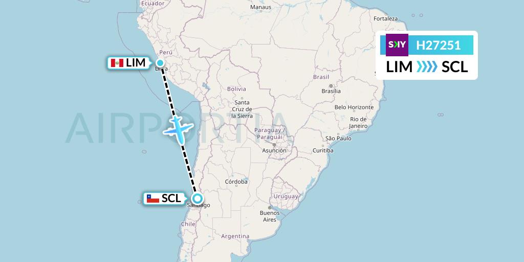 H27251 Sky Airline Flight Map: Lima to Santiago