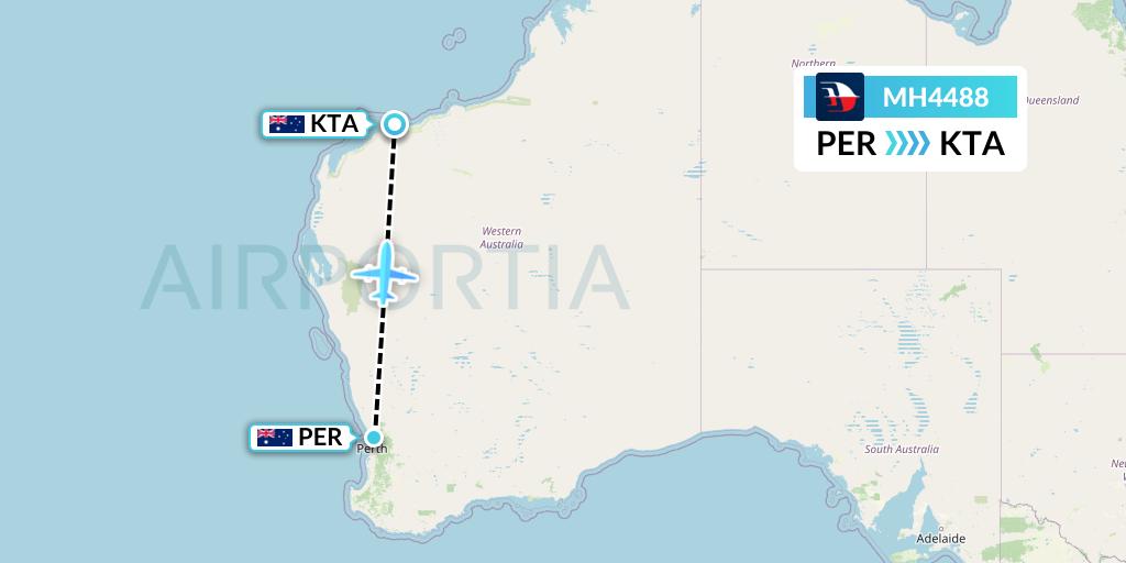 MH4488 Malaysia Airlines Flight Map: Perth to Karratha