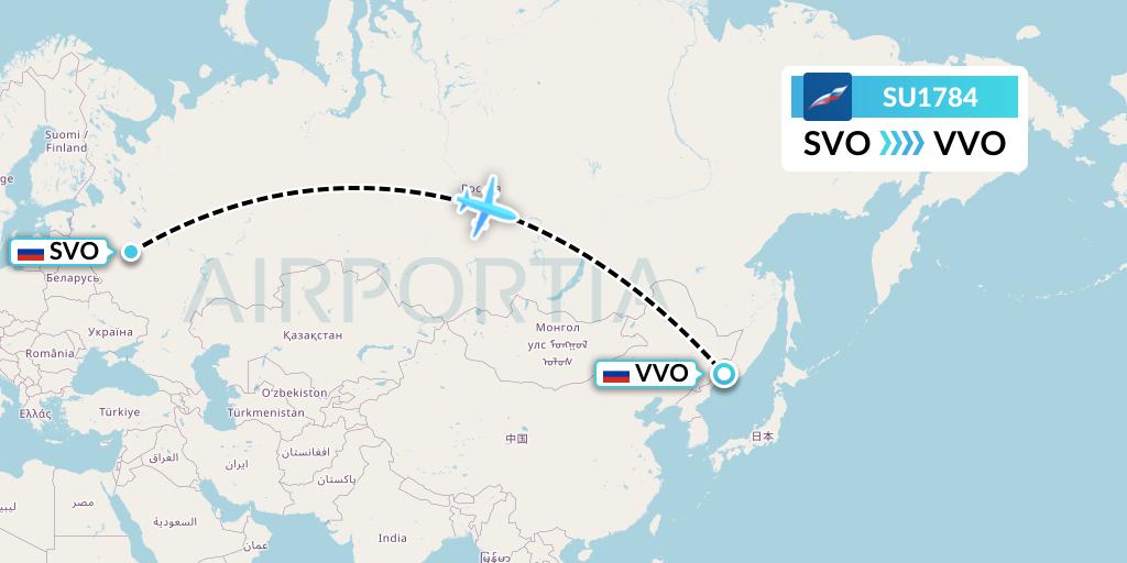 SU1784 Aeroflot Flight Map: Moscow to Vladivostok