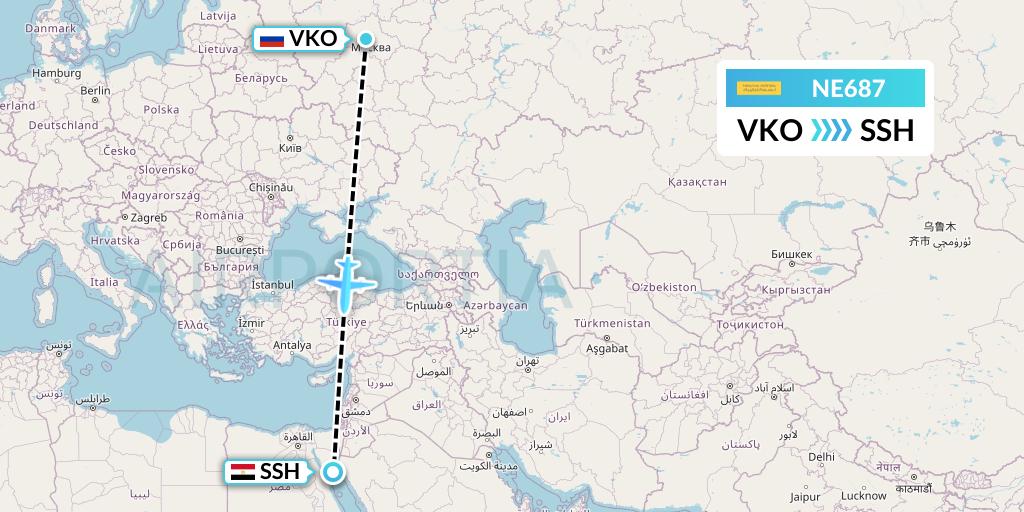 NE687 Nesma Airlines Flight Map: Moscow to Sharm el-Sheikh