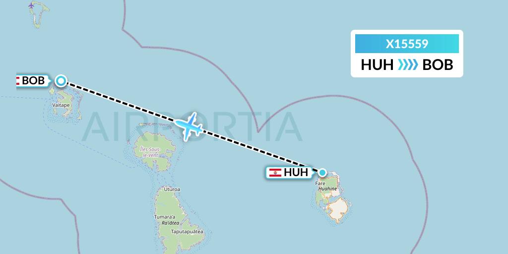 X15559 Nik Airways Flight Map: Huahine to Bora Bora