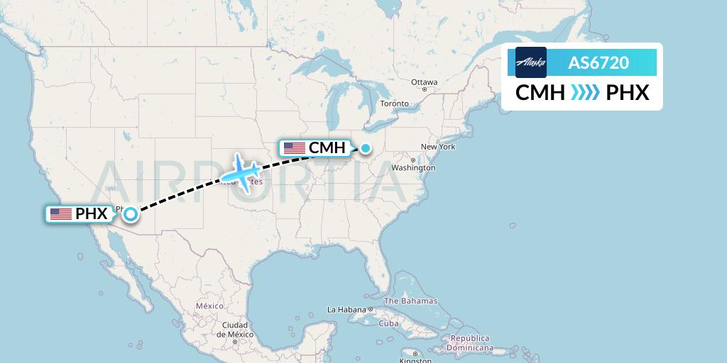 AS6720 Alaska Airlines Flight Map: Columbus to Phoenix