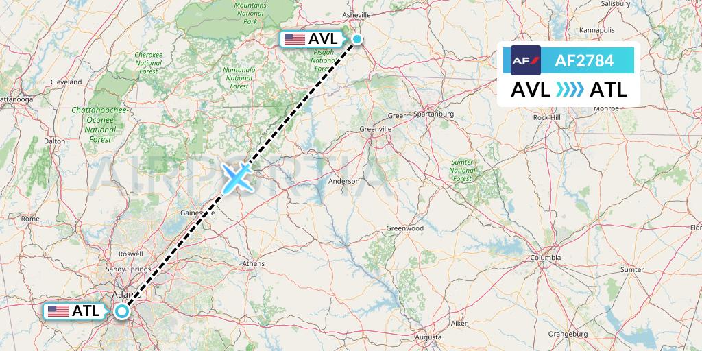 AF2784 Air France Flight Map: Asheville to Atlanta
