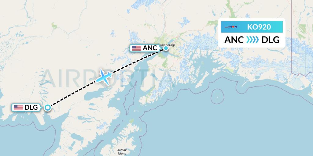 KO920 Komiaviatrans Flight Map: Anchorage to Dillingham