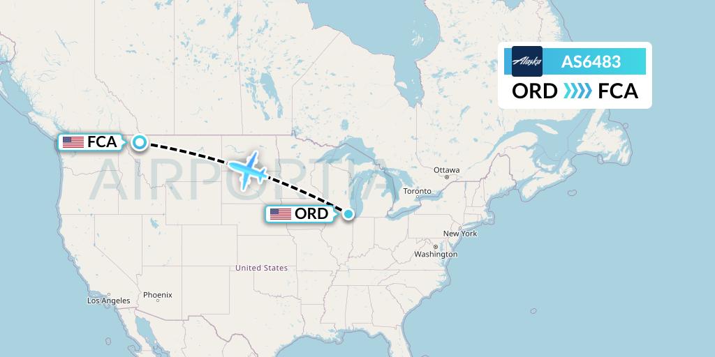 AS6483 Alaska Airlines Flight Map: Chicago to Kalispell