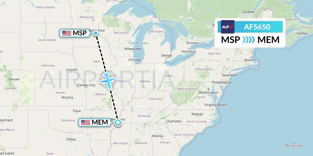AF5650 Air France Flight Map: Minneapolis to Memphis
