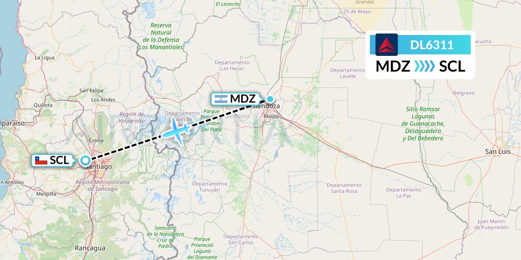 DL6311 Delta Air Lines Flight Map: Mendoza to Santiago