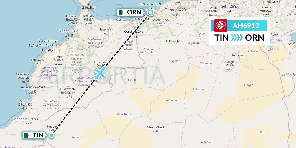 AH6913 Air Algerie Flight Map: Tindouf to Oran