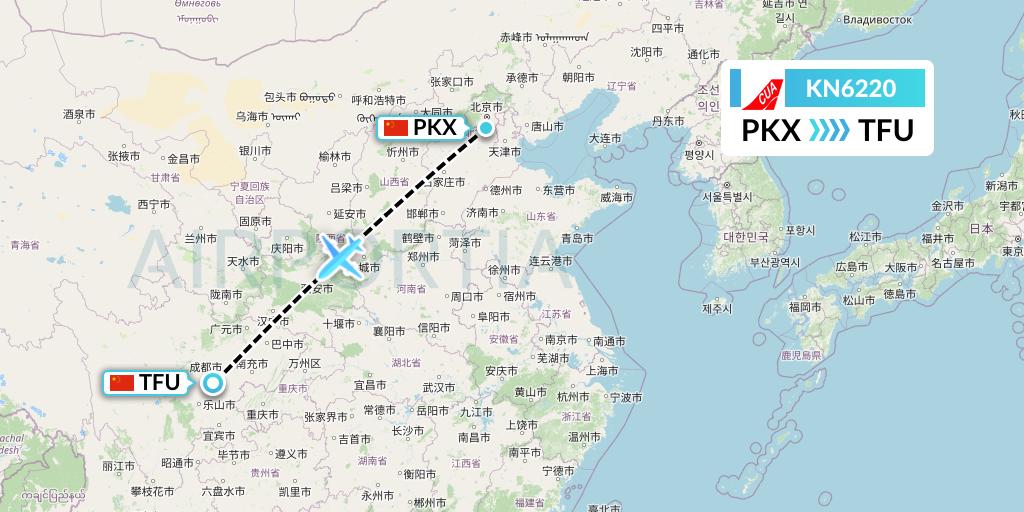 KN6220 China United Airlines Flight Map: Beijing to Chengdu