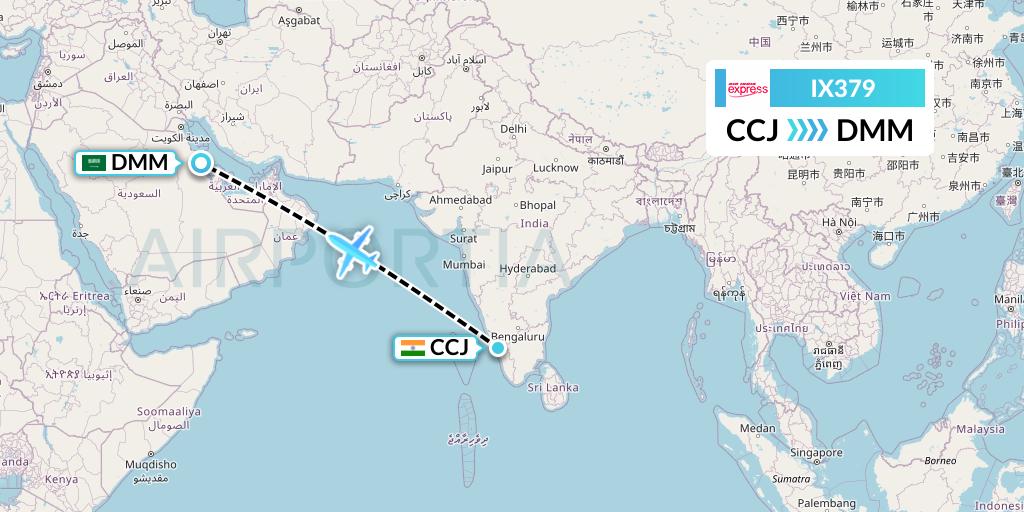IX379 Air India Express Flight Map: Kozhikode to Dammam