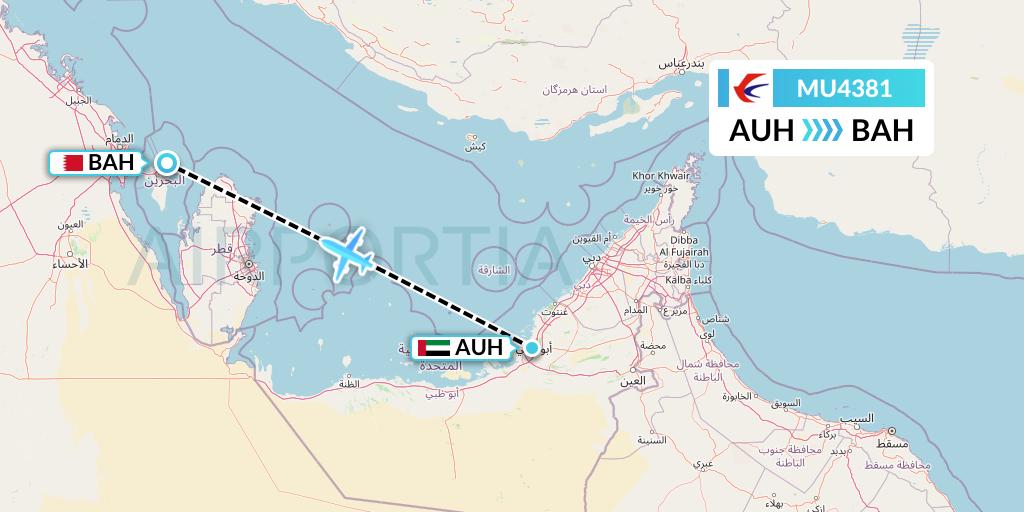 MU4381 China Eastern Airlines Flight Map: Abu Dhabi to Bahrain