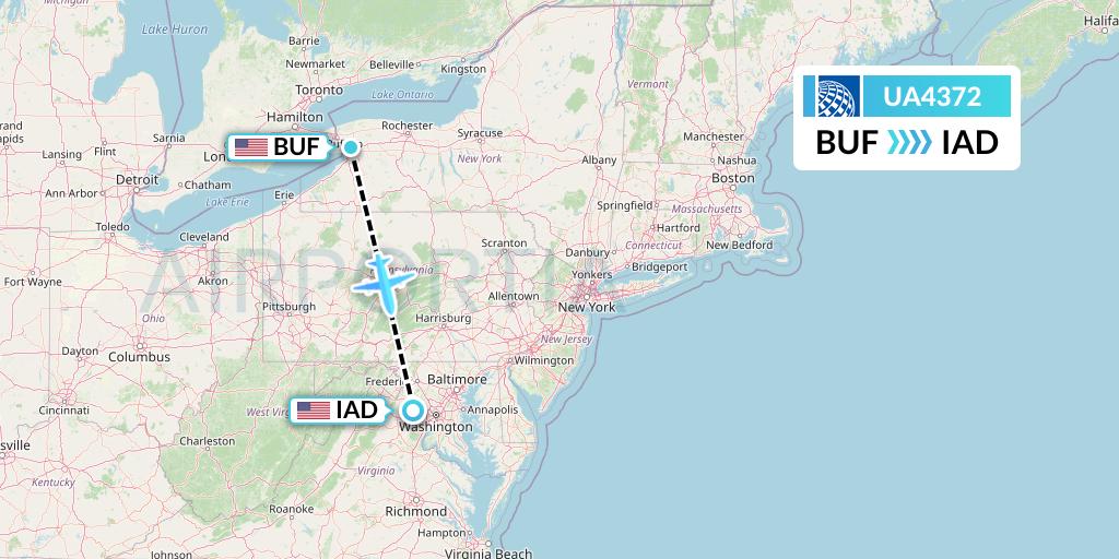 UA4372 United Airlines Flight Map: Buffalo to Washington