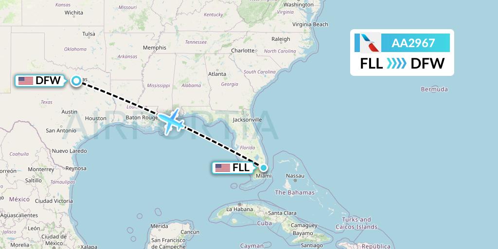 AA2967 American Airlines Flight Map: Fort Lauderdale to Dallas