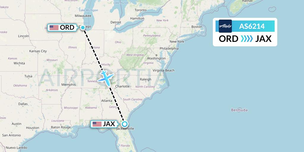 AS6214 Alaska Airlines Flight Map: Chicago to Jacksonville