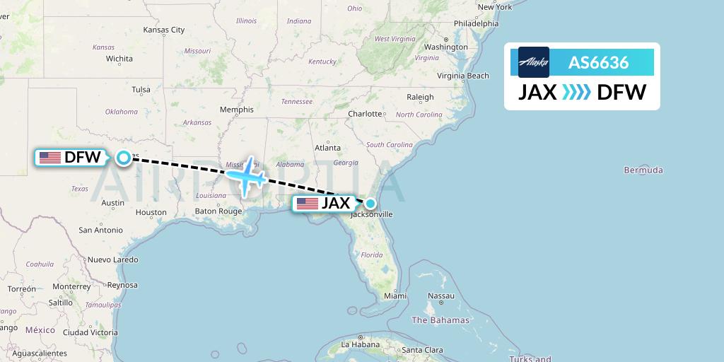 AS6636 Alaska Airlines Flight Map: Jacksonville to Dallas