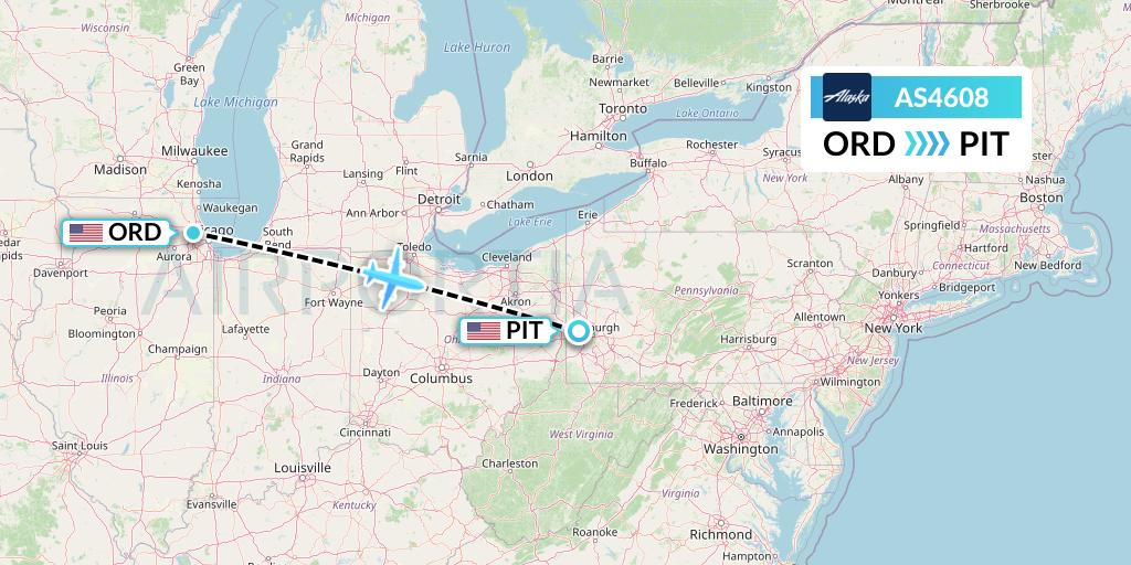 AS4608 Alaska Airlines Flight Map: Chicago to Pittsburgh