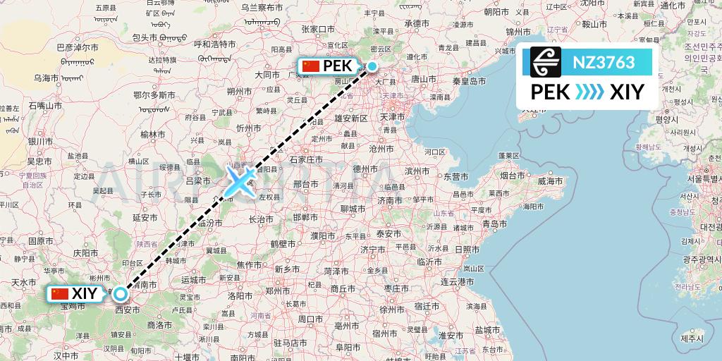 NZ3763 Air New Zealand Flight Map: Beijing to Xi'an