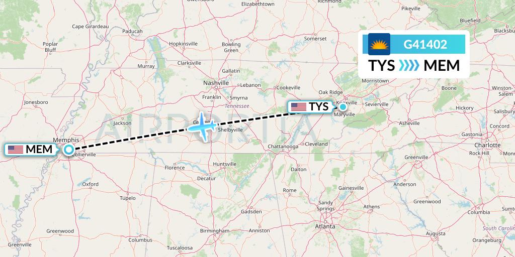 G41402 Allegiant Air Flight Map: Knoxville to Memphis