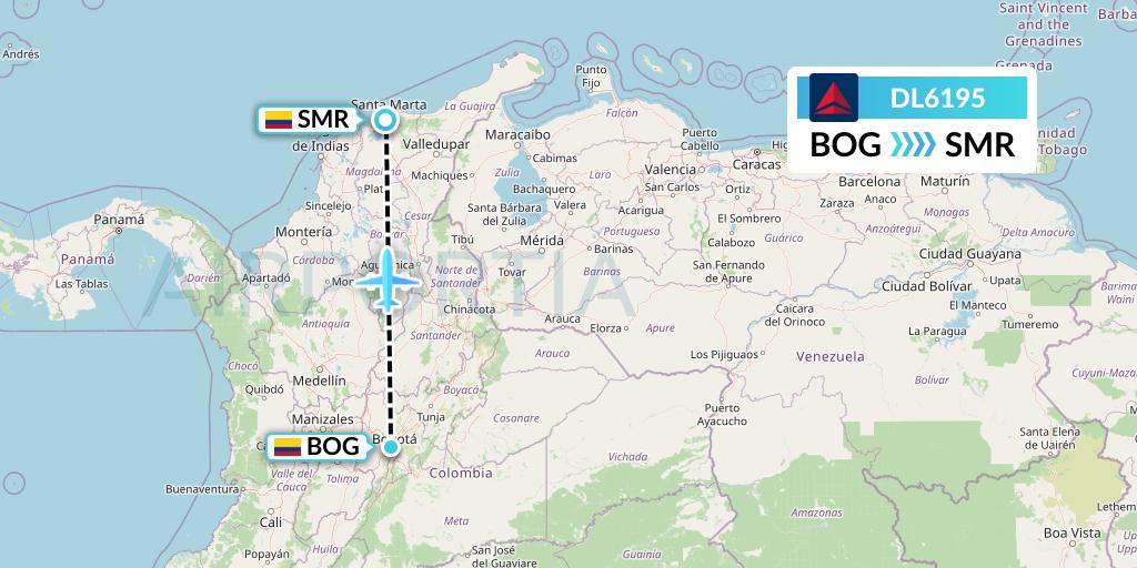 DL6195 Delta Air Lines Flight Map: Bogota to Santa Marta