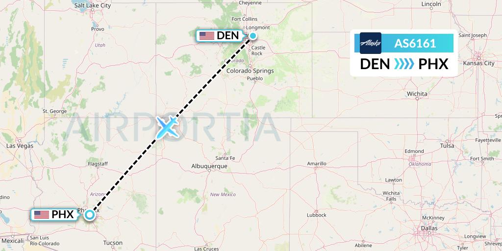 AS6161 Alaska Airlines Flight Map: Denver to Phoenix