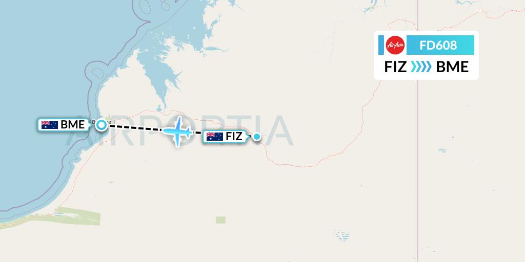 FD608 Thai AirAsia Flight Map: Australia to Broome