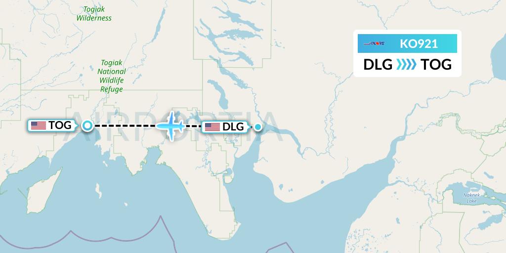 KO921 Komiaviatrans Flight Map: Dillingham to Togiak Village
