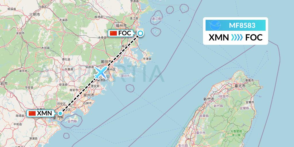 MF8583 Xiamen Airlines Flight Map: Xiamen to Fuzhou