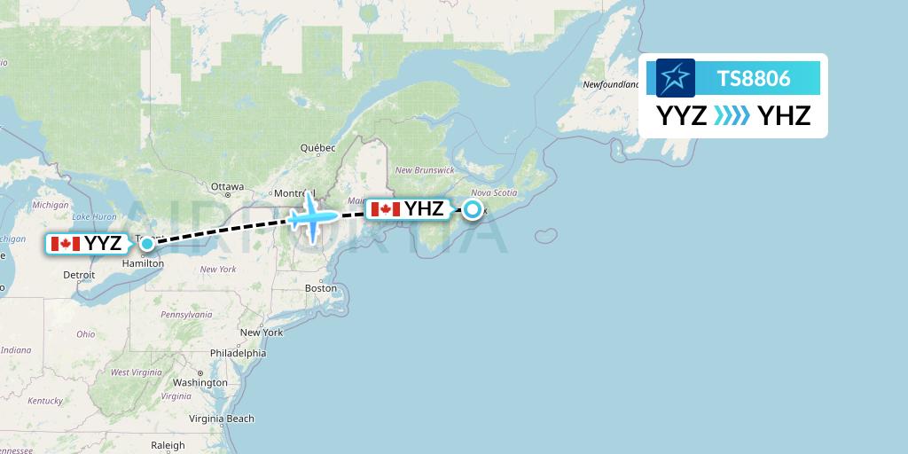 TS8806 Air Transat Flight Map: Toronto to Halifax