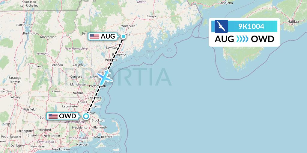 9K1004 Cape Air Flight Map: Augusta to Norwood