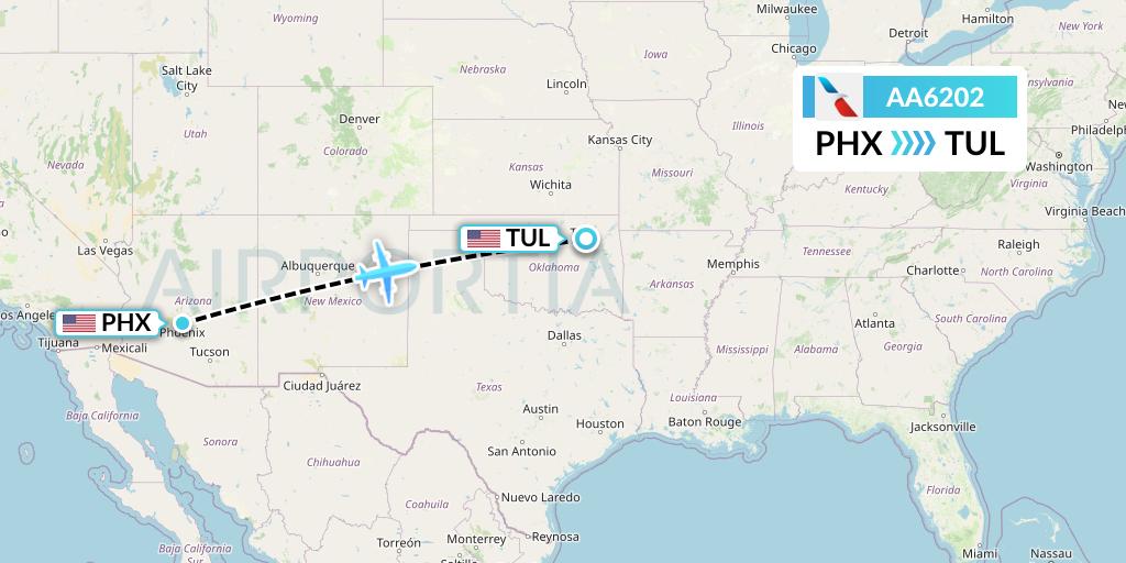 AA6202 American Airlines Flight Map: Phoenix to Tulsa